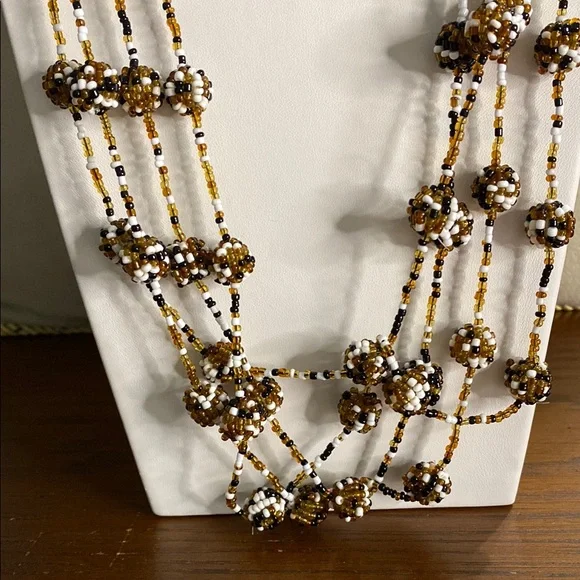 Chic Multi-Strand Beaded Necklace - Brown and Gold - Picture 2 of 5